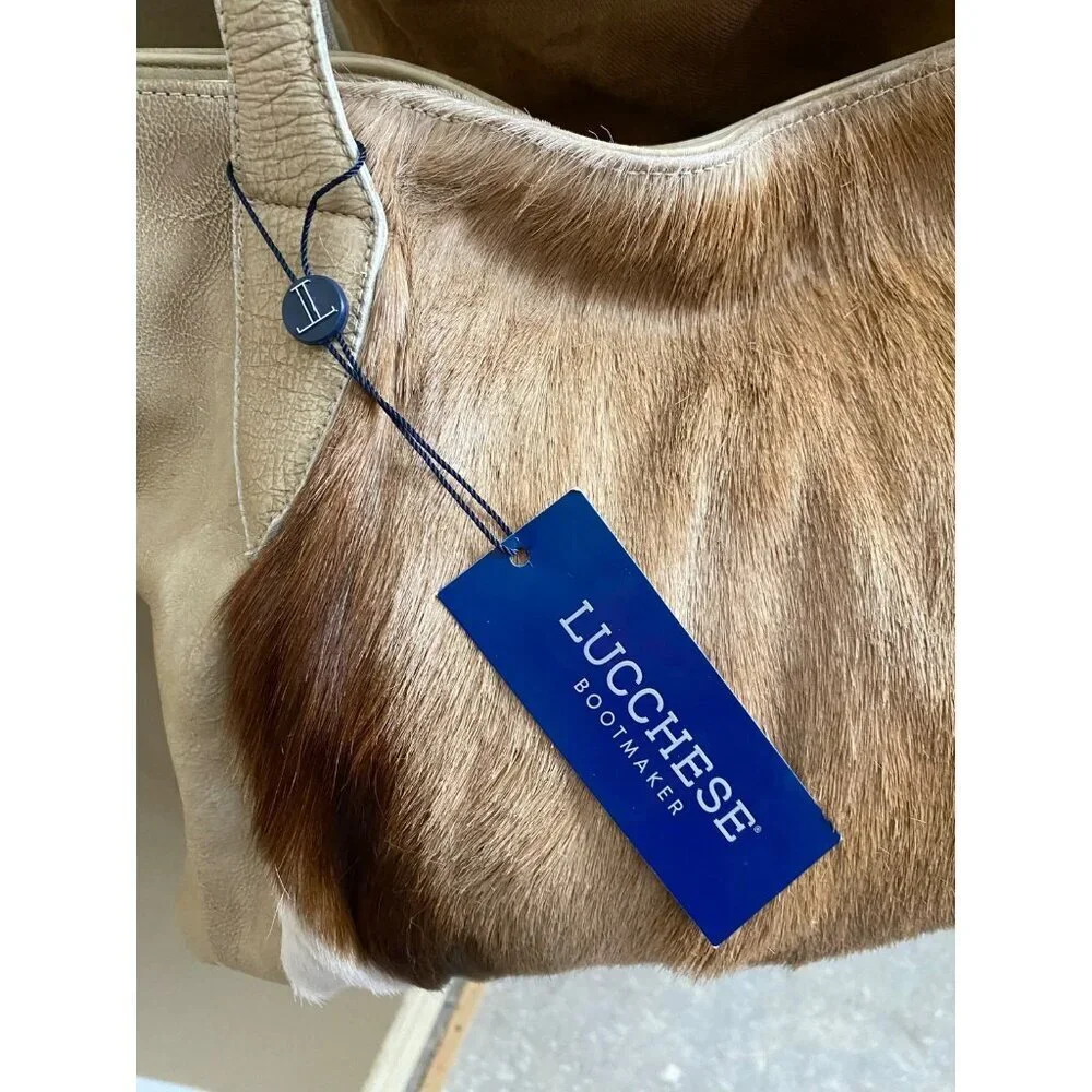 Lucchese Antelope Leather East West Tote Bag Crossbody Marble Ivory Travel Bag - Picture 14 of 16